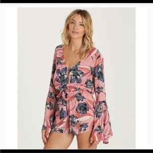 Billabong Boho Pink Floral Bell Long Sleeve Romper